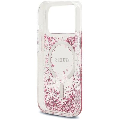 7. Etui Guess Resin Bottom Glitter MagSafe na iPhone 18 Pro / 17 Pro - różowe