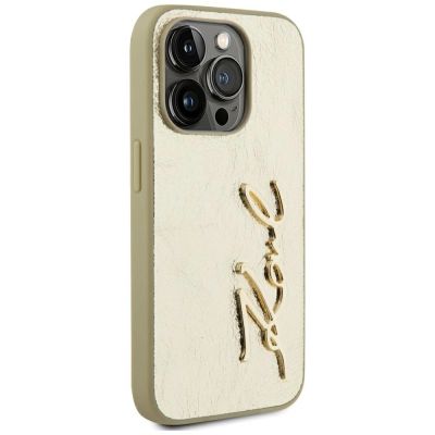 4. Etui Karl Lagerfeld Wrinkled Metal Signature na iPhone 15 Pro - złote
