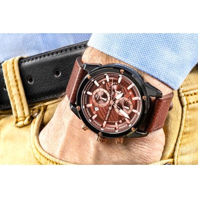 4. Zegarek Męski Giewont Chronograph Sapphire Czarno Brązowy GW8810-A3