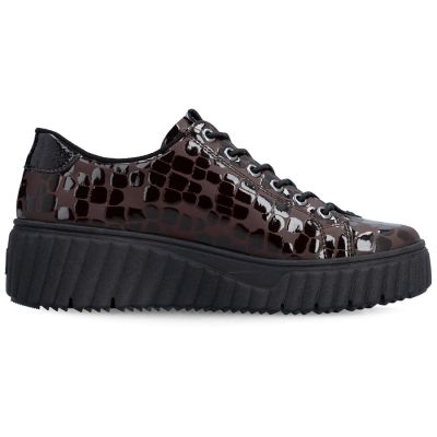 2. Półbuty damskie lakierowane sneakersy kroko brązowe Rieker N2555-25