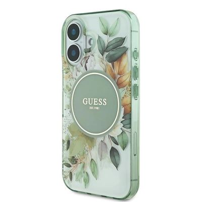 2. Etui Guess IML Flower & Tonal Circle MagSafe na iPhone 16 Plus - zielone
