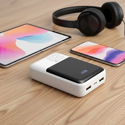 6. EVERACTIVE POWERBANK 20 000MAH, 2X USB, 1X USB-C 22,5W, QC4+, WYŚWIETLACZ LCD, BIAŁY EB-20Q