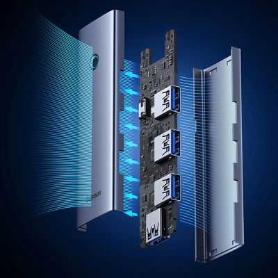 14. Hub USB-A Baseus UltraJoy Series 4xUSB-A 3.0 1xUSB-C 5V - szary