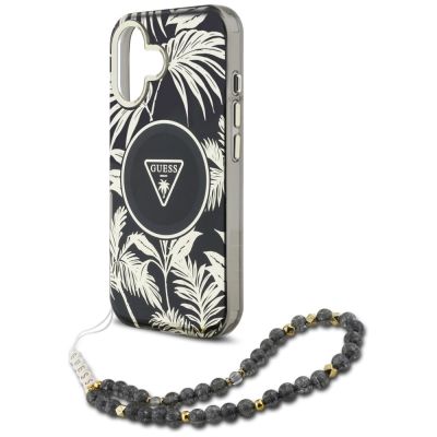 5. Etui Guess Palm Trees Triangle Pearl Strap MagSafe do iPhone 16 czarny