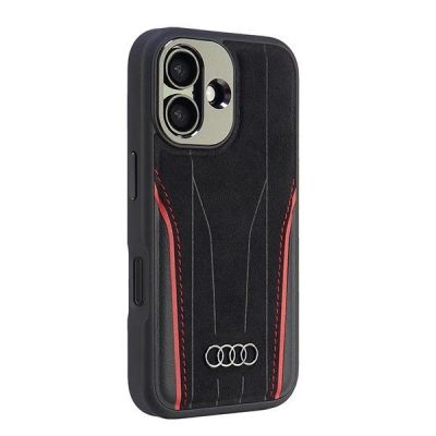 2. Etui Audi Genuine Leather z MagSafe na iPhone 16 6.1" - czarno-czerwone