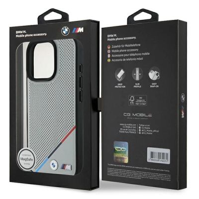 8. Etui BMW M Perforated Tricolor Line MagSafe na iPhone 16 Pro - szare