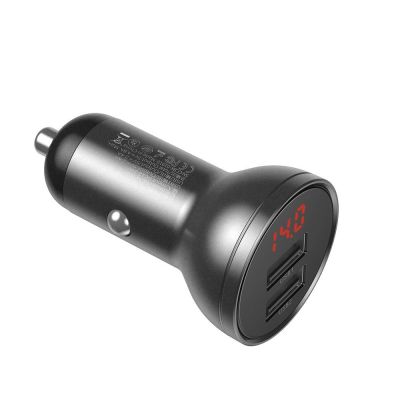 2. Baseus ładowarka samochodowa 2x USB 4,8A 24W z LCD + kabel 3w1 USB - USB Typ C / micro USB / Lightning 1,2m czarny (TZCCBX-0G)