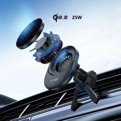 8. Uchwyt samochodowy Tech-Protect V21 MagSafe z ładowarką indukcyjną 25W QI2.2 na kokpit / szybę / kratkę nawiewu - czarny