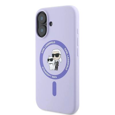 2. Etui Karl Lagerfeld Silicone Karl&Choupette Heads Ring MagSafe na iPhone 16 Plus - fioletowe