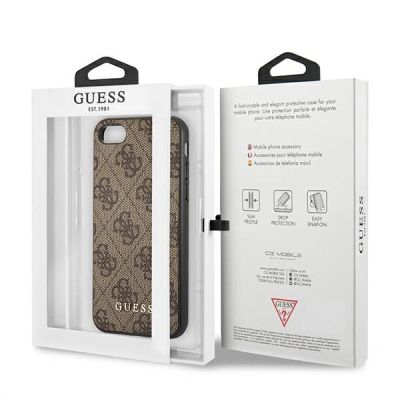 8. Etui Guess 4G Metal Gold Logo na iPhone SE 2022 / 2020 / 7 / 8 - brązowe
