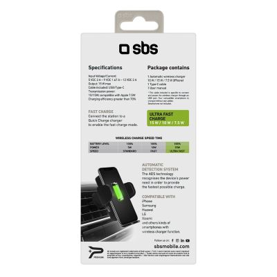 5. Uchwyt na smartfona z ładowarką bezprzewodową SBS TESUPWIR15WAUT na kratkę nawiewu - czarny