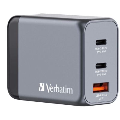 11. Ładowarka sieciowa Verbatim GaN GNC-65 2xUSB-C Uniwersalna
