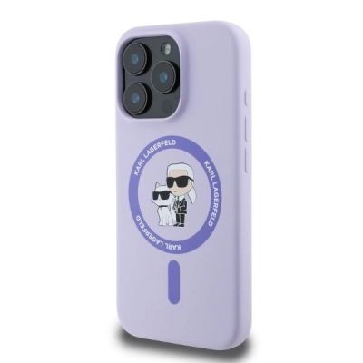 3. Etui Karl Lagerfeld Silicone Karl&Choupette Heads Ring MagSafe na iPhone 16 Pro Max - fioletowe