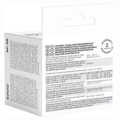 7. SAVIO UNIWERSALNY ADAPTER PODRÓŻNY 20W AP-08