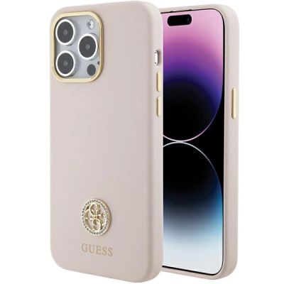 Etui Guess Silicone Logo Strass 4G na iPhone 15 Pro Max - różowe