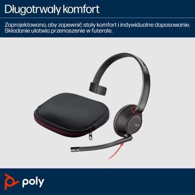 44. POLY Jednouszny zestaw słuchawkowy USB-C Blackwire 5210 + wtyczka 3,5 mm + przejściówka USB-C/A
