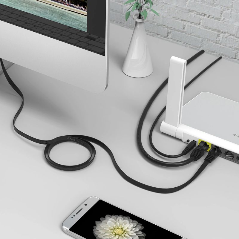 7. Kabel sieciowy Ethernet Orico PUG-C7B CAT7 10Gbps RJ45 internetowy LAN płaski 2 m - czarny