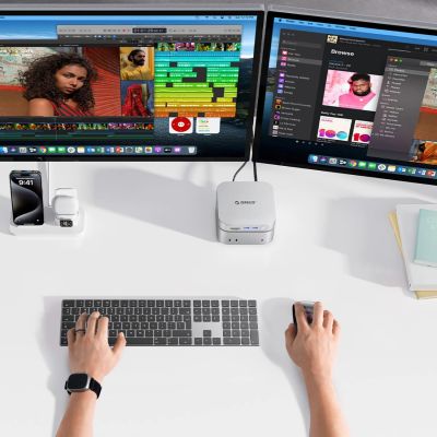 7. Stacja dokująca Orico MiniLink 9w1 z kieszenią na dysk twardy M.2 SSD - srebrna