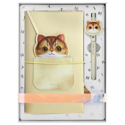 Zestaw Nimmy Big Eyed Pet 2.0 Cat 2w1 notatnik + długopis - beżowy