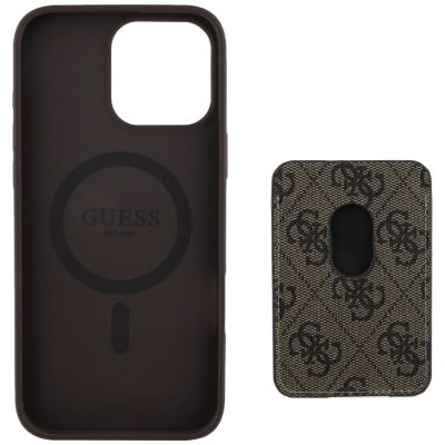 4. Etui Guess 4G Stripes z portfelem Magsafe do iPhone 16 Pro Max brązowy