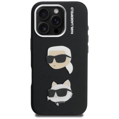 3. Etui Karl Lagerfeld FW Grained Karl & Choupette Heads Pins na iPhone 16 Pro - czarne