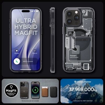 15. Etui Spigen Ultra Hybrid Mag z MagSafe na iPhone 15 Pro - ciemnoszare (wzór Zero One)