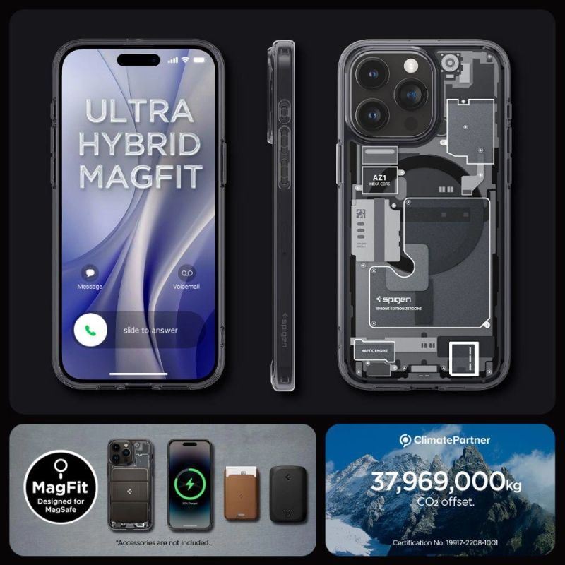 15. Etui Spigen Ultra Hybrid Mag z MagSafe na iPhone 15 Pro - ciemnoszare (wzór Zero One)