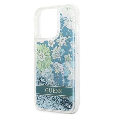 6. Etui Guess Flower Liquid Glitter na iPhone 13 Pro / iPhone 13 - zielone
