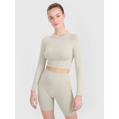 6. Longsleeve treningowy crop-top z wycięciem na plecach damski 4F 4FRSS25TFLOF486-83S