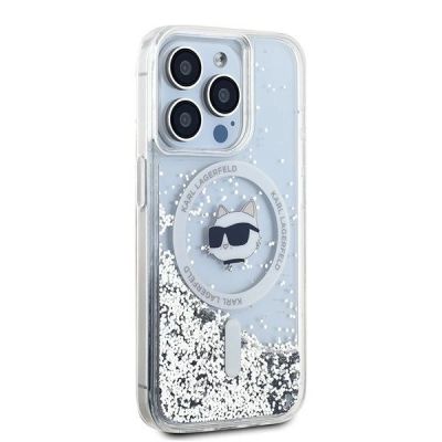 3. Etui Karl Lagerfeld Liquid Glitter Choupette Head MagSafe na iPhone 13 Pro / 13 - przezroczyste
