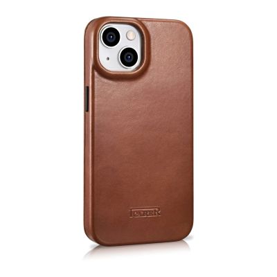 4. iCarer CE Oil Wax Premium Leather Folio Case skórzane etui iPhone 14 Plus z klapką magnetyczne MagSafe brązowy (AKI14220707-BN)