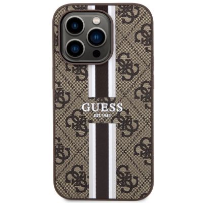 3. Etui Guess 4G Printed Stripes MagSafe na iPhone 14 Pro - brązowe