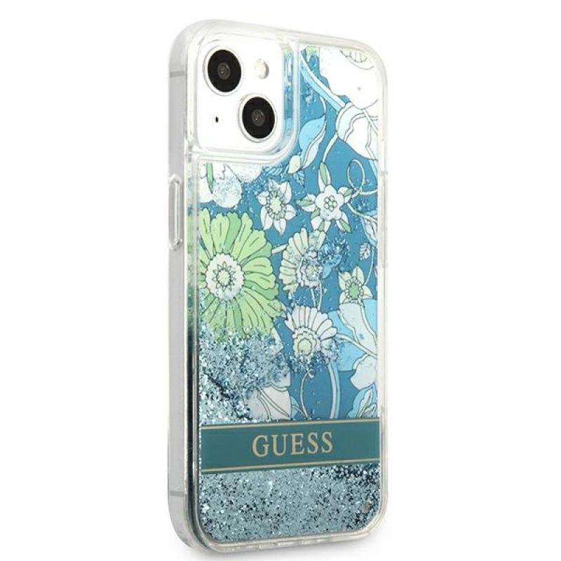 4. Etui Guess Flower Liquid Glitter na iPhone 13 mini - zielone