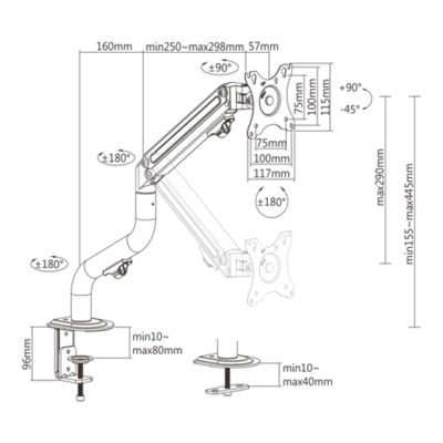 2. GEMBIRD BIURKOWE REGULOWANE RAMIĘ/UCHWYT NA MONITOR 17-32, VESA 100X100MM, DO 8 KG