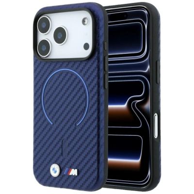 Etui BMW M Carbon Printed Ring MagSafe na iPhone 18 Pro / 17 Pro - granatowe