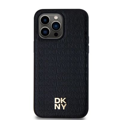 3. Etui DKNY Leather Pattern Metal Logo MagSafe na iPhone 14 Pro - czarne