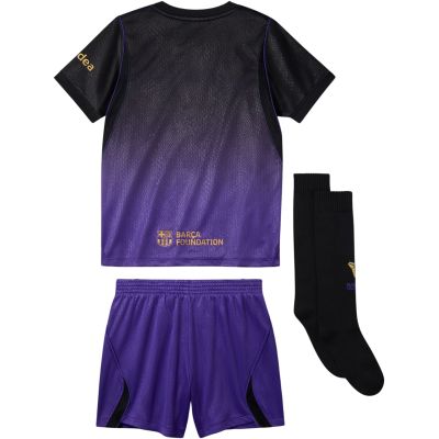 3. Komplet piłkarski dla dzieci Nike FC Barcelona Stadium Away 2026/27 fioletowo-czarny II1649 505
