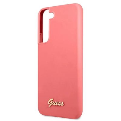 6. Etui Guess Silicone Script Metal Logo na Samsung Galaxy S22+ - fuksjowy