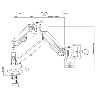 8. MACLEAN UCHWYT NA 2 MONITORY, SPRĘŻYNA GAZOWA, 17"-32", 2-10KG, CZARNY MC-134