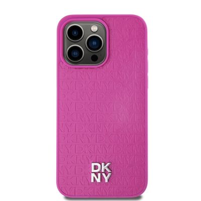3. Etui DKNY Leather Monogram Pattern Metal Logo MagSafe na iPhone 15 Pro Max - różowe