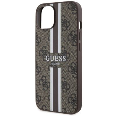 6. Etui Guess 4G Printed Stripes MagSafe na iPhone 14 - brązowe