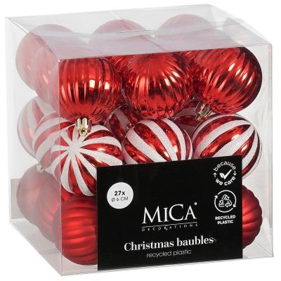 5. BOMBKA DEKORACYJNA PLASTIKOWA BEZPIECZNA 27SZT 6CM CZERWONO BIAŁE MICA