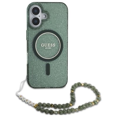 2. Etui Guess IML Glitter With Pearl Strap MagSafe na iPhone 16 - zielone
