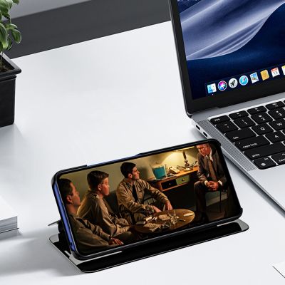 6. Etui Clear View Case na iPhone 16e / 17e pokrowiec z klapką - niebieskie
