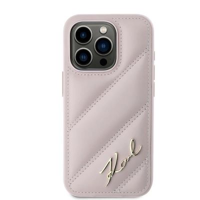 3. Etui Karl Lagerfeld Diagonal Quilted Script na iPhone 15 Pro Max - różowe