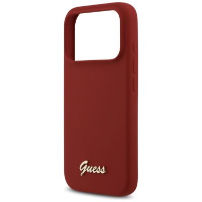 6. Etui Guess Silicone Script Metal Logo MagSafe na iPhone 17 Pro - czerwone