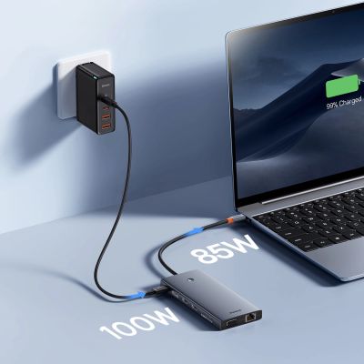 12. HUB Baseus PortalJoy Series 13w1 USB-C - 2x HDMI / DP / VGA / USB-A 3.1 / USB-C 3.1 / USB-A 2.0 / PD / RJ45 / SD / TF / AUX - szary