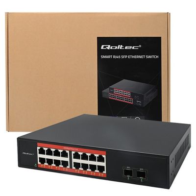 9. Qoltec Przełącznik sieciowy SWITCH Gigabit Ethernet | 16x RJ45 | 2x SFP | 1000 Mb/s