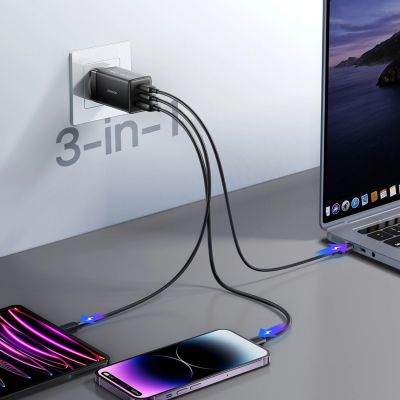 9. Ładowarka sieciowa Joyroom JR-TG10 65W GaN 2x USB-C + USB-A z kablem 100W USB-C - USB-C 1.2m - czarna