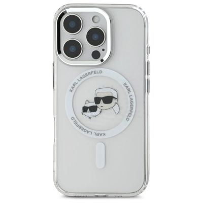 3. Etui Karl Lagerfeld IML Metal Karl&Choupette Head MagSafe na iPhone 16 Pro - białe